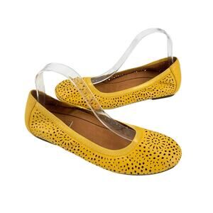 Vionic Spark Robyn Mustard Yellow Perforated Leather Comfort Flats Shoes